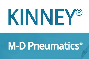 Kinney and M-D Pneumatics logos – Authorized distributor products from OILMENS Fluid Handling for vacuum and blower systems